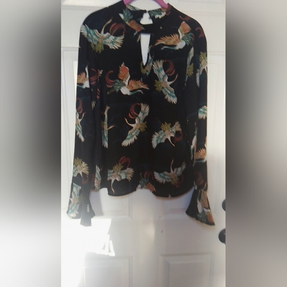 Lily White Black Blouse with Colorful Print